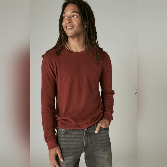 Lucky Brand Garment Dye Thermal Crew Size XL in Pomegranate Red NWT - Picture 1 of 9